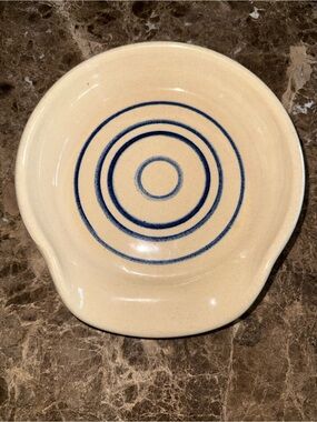 Marshall Pottery Spoonrest Vintage Blue And Cream Clay Pottery